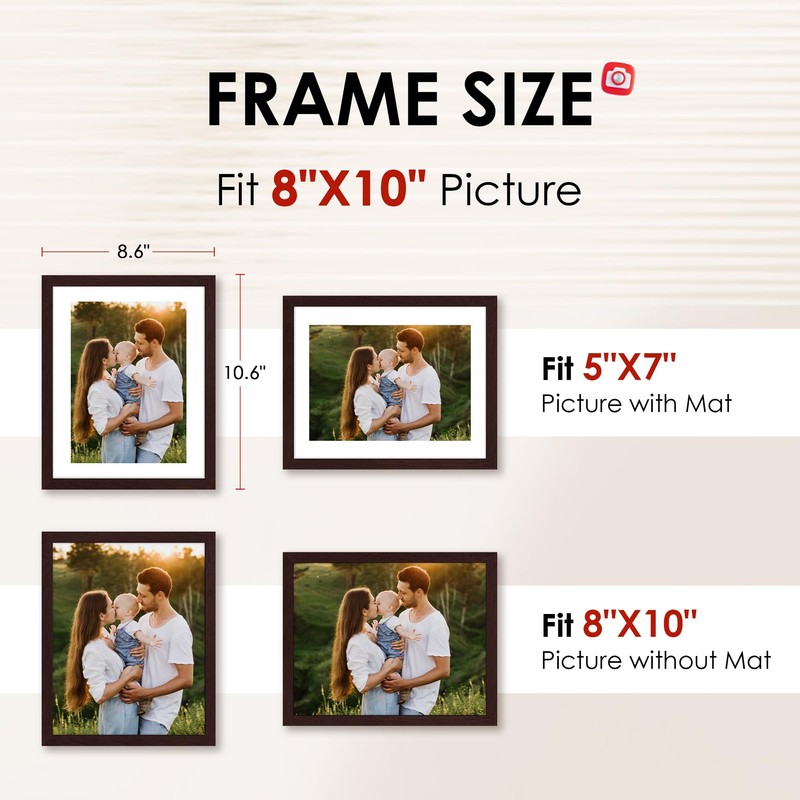 FIXSMITH Brown 8x10 Picture Frame Set of 2, Collage for
