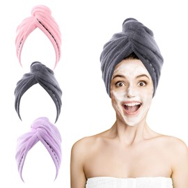 Microfibre Hair Towel Wrap, ROSSHINE 3 Pack Hair Towel Turban 65x25 cm, Ultra Absorbent Hair Wrap Towel, Anti Frizz Quick Dry Head Towel Wrap for Women Girl Curly, Wet, Long, Short, Thick Hair