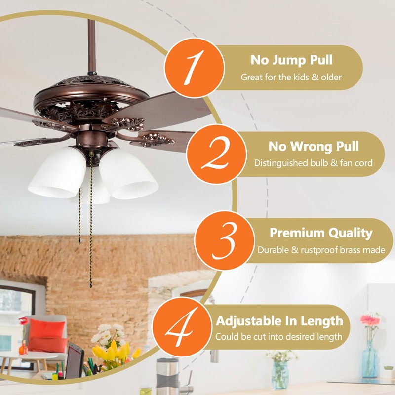 ghicc Ceiling Fan Pull Chain, 17-inch Extra Long Fan Cord,