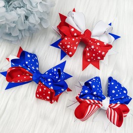 4th of July American Flag 4 inch Barrette Hairpins and Hair Clips - Patriotic Stars and Stripes Hair Accessories for Girls, Women, Independence Day, Memorial Day (3Pcs)