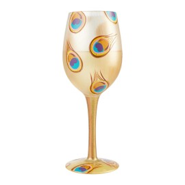 Enesco 6004361 Designs by Lolita Golden Peacock Artisan Wine Glass, 15 oz, Multicolor