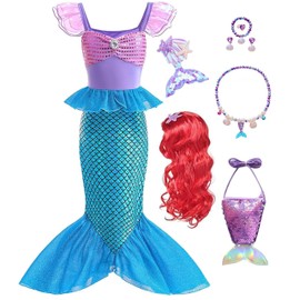 Avady - Disfraz de princesa para niñas con peluca, bolso, accesorios, Azul, 3 Años/4 Años