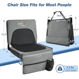 RELAX FIELD Stadium Seats with Back Support and Cushion, Folding Stadium Chair Includes Shoulder Strap and Cup Holder, Portable Bleacher Chairs for Sports Events,Grey