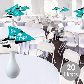 Big Dot of Happiness Teal Grad - Best is Yet to Come - Triangle Turquoise Graduation Party Photo Props - Pennant Flag Centerpieces - Set of 20