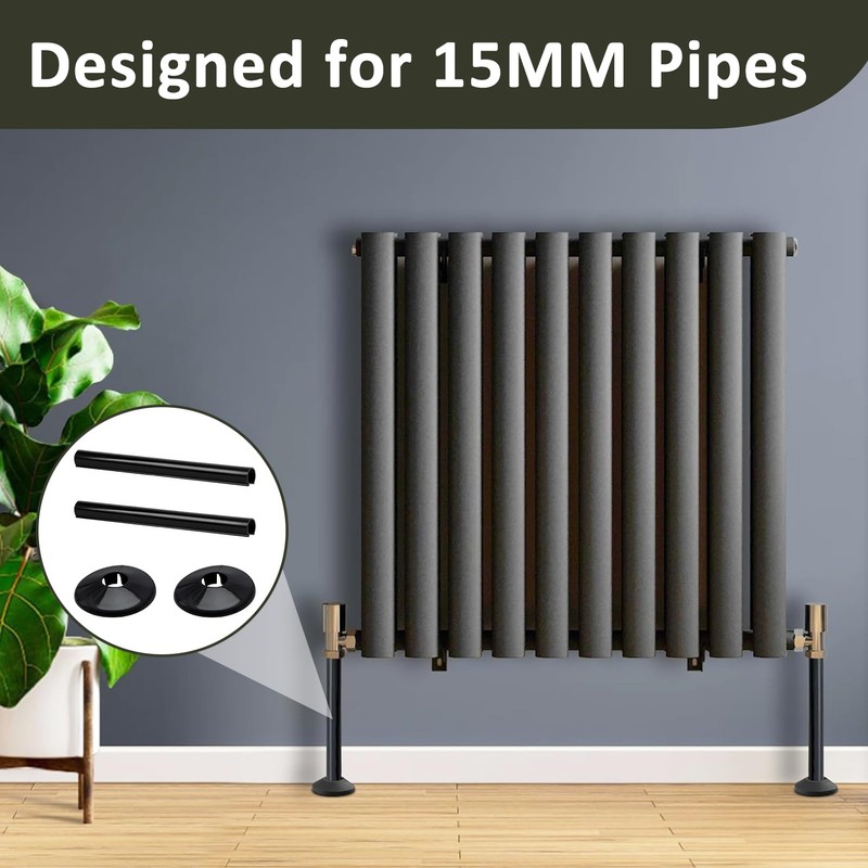 2 Pack Black Radiator Pipe Covers, 15mm x 200mm Matt