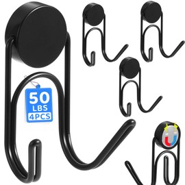 Buelkmag Magnetic Hooks 50Lbs+ 304 Stainless Steel Hooks Heavy Duty Magnets Hanging Hooks for Refrigerator Grill Toolbox Outdoor,Cruise Essentials Camper Accessories 4pack (Black)