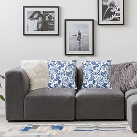 Blue and White Flower Throw Pillow Cover 18x18 in Floral Pillow Case Farmhouse Modern Decor for Couch Sofa Living Room Cushion Indoor Outdoor Home Decoration