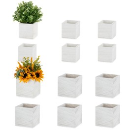 NUPTIO Wooden Box for Centerpiece Wedding: 12 Pcs Rustic Square Planter Box Farmhouse Table Decor - 4×4" & 5×5" Whitewashed Small Wood Vases Flower Pots for Windowsill Home Garden
