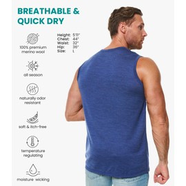 Merino Wool Tank Top Men - Active Merino Wool Undershirt Moisture Wicking Breathable Anti-Odor Lightweight Base Layer (Medium, Windsor Blue Tank)