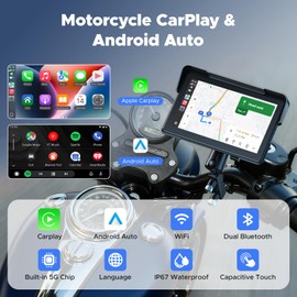 VOLAM 7" Wireless Motorcycle CarPlay Screen, IP67 Waterproof Touchscreen,GPS Navigation System,Anti-Glare for Daylight, Voice Control, Dual Bluetooth, Suitable for Harley, Kawasaki, Yamaha, etc.