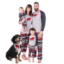 Lazy One Cabin Moose Family Matching Christmas Pajamas Set, Matching Christmas PJs for Family, Baby & Kids, Teens, Adult, Dog Pajamas