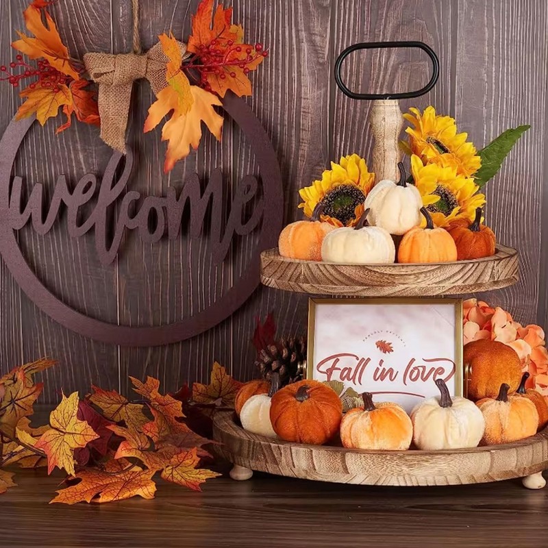 FBBEVWBK Pumpkin Decor 12pcs Artificial Velvet Fall Thanksgiving Decoration