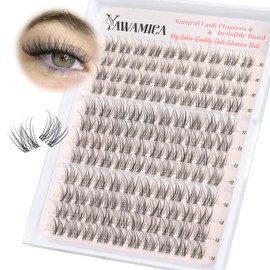 Yawamica Natural Lash Clusters Clear Band Eyelash Clusters 10-14mm Lash Extension Wispy Individual Lashes C Curl Cluster Lashes DIY Cluster Eyelash Extensions Natural Look by Self