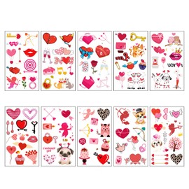 Valentine's Day Temporary Tattoos for Girls,Adults,Teens,10 Sheets Lovers Tattoos Love Heart Flower Tattoos Face Body Stickers for Kids Birthday,Men,Women Wedding Valentine's Day Party Decorations