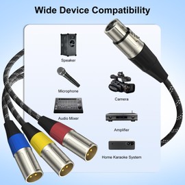 J&D XLR Splitter Cable, Gold Plated 3 Pin XLR 1 Male to 3 Female Adapter, Balanced Microphone Cord for Mixer, AMP, Limiter, Speaker and Recording Equipment, 1.6 Feet/0.48 Meter