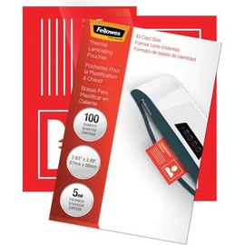 Fellowes Inc : Laminating Pouches,ID Size,2-5/8quot;x3-7/8quot,5 Mil,100/PK,Clear -:- Sold as 2 Packs of - 100 - / - Total of 200 Each