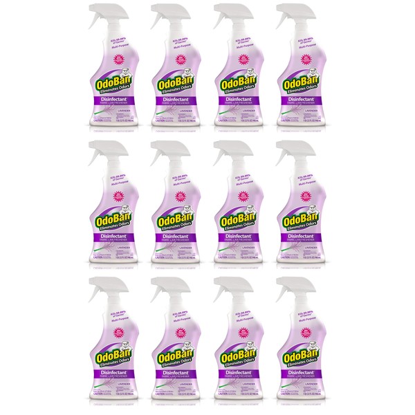 OdoBan Ready-to-Use Disinfectant and Odor Eliminator, Set of 12 Spray Bottles, 32 Ounces Each, Lavender Scent