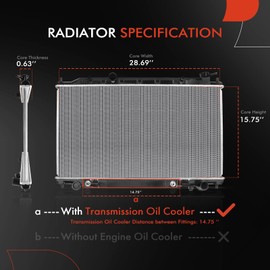 A-Premium Engine Coolant Radiator Assembly with Transmission Oil Cooler Compatible with Nissan Maxima 2007 2008 V6 3.5L, Automatic Transmission