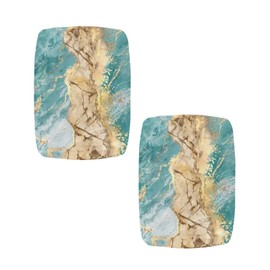 Cugasmaru Bar Stool Covers Teal Marble Print Saddle Bar Stool Slipcover Set of 2 Stool Covers with Elastic Band Stool Cushion Vanity Slipcover Stool for Wooden Metal Rectangle Bench