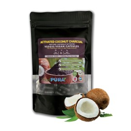 FoodPURA Coconut Activated Charcoal Capsules 1500mg x 90 100% Natural Vegan Digestive Supplement Reduces Bloating & Flatulence After Eating