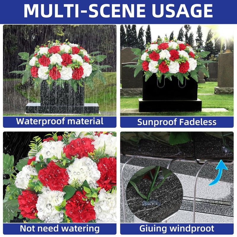 LOSFOTBO Artificial Cemetery Silk Flowers Saddle,Carnation Cemetery Headstone Flower Saddle,Memorial