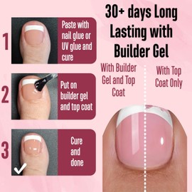 NOVO OVO Fake Toe Nail Tips Press on, French Tip Soft Gel Toenail Extension, ORANGE PINK Square Round Pre-applied Tip Primer & Base Coat, Full Cover Matte False Nails for DIY x 15 Sizes 360Pcs