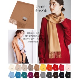 BUYER FT30La 100% Pure Cashmere Scarf, For Men and Women, 20 Colors Available, Cashmere, Plain, Thick, Large Size, camel, Free Size