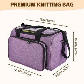 HATINXIA Knitting Bag, Large Capacity Yarn Storage Organizer Tote bag with Compartments and Pockets for Knitting Needles, Crochet Hooks, Knitting Project and Accessories, Bag Only, Purple