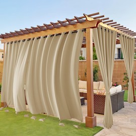 RYB HOME Outdoor Curtains Windproof - Waterproof Blackout Curtain with Weight Bags, Privacy Insulated Drapes for Patio Screen Porch Pergola Terrace Arbor, W 105" x L 84", Beige, 2 Panels