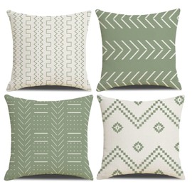 DWDC Cushion Covers 60 x cm Farmhouse case covers, Set of 4 Light Green Textured Patchwork Square Pillow for Sofa Chair Bedroom Modern Decor Home Office Couch Car Garden (D02)