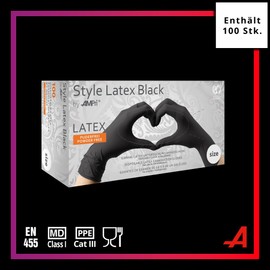 AMPri Latex Gloves, Black, Pack of 100, Size M, Powder-Free, Style Latex Black: Latex Disposable Gloves in Sizes XS, S, M, L, XL