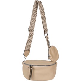 styleBREAKER Women's Half Moon Crossbody Shoulder Bag Set 2-Piece, Shoulder Strap with Zigzag Diamond Pattern 02012396, Colour:Mud