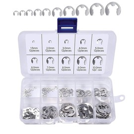 LEAUNGYOO E-ring Retaining Ring for Camera Repair Parts for Spring E-Type Snap Rings 120 Pieces M1.5-M10 304 Stainless Steel Retaining Snap Ring Circlip Kit E-Type Retaining Ring for Securing Parts