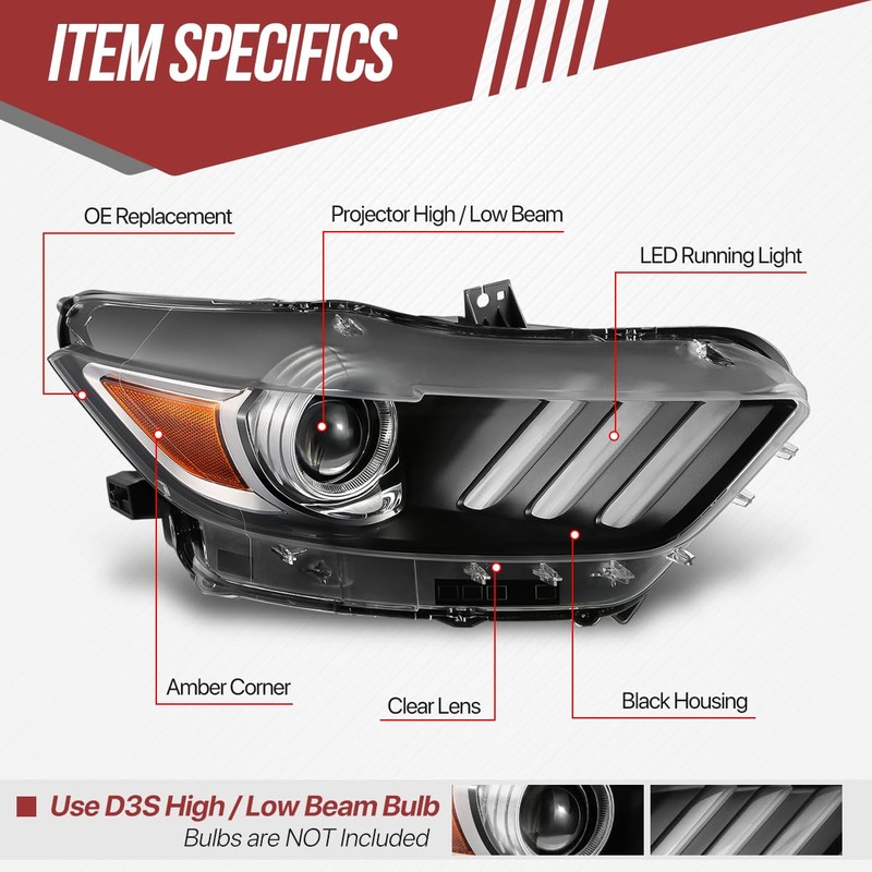Headlight Assembly with LED Running Light Compatible with 2015-2017 Ford