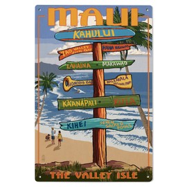 Lantern Press 6x9 Inch Wood Sign, Ready to Hang Wall Decor, Maui, Hawaii, Signpost