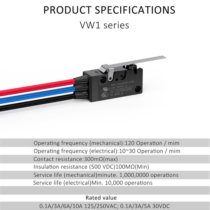 DIYhz Waterproof Micro Switch Long Straight Hinge Lever with Line