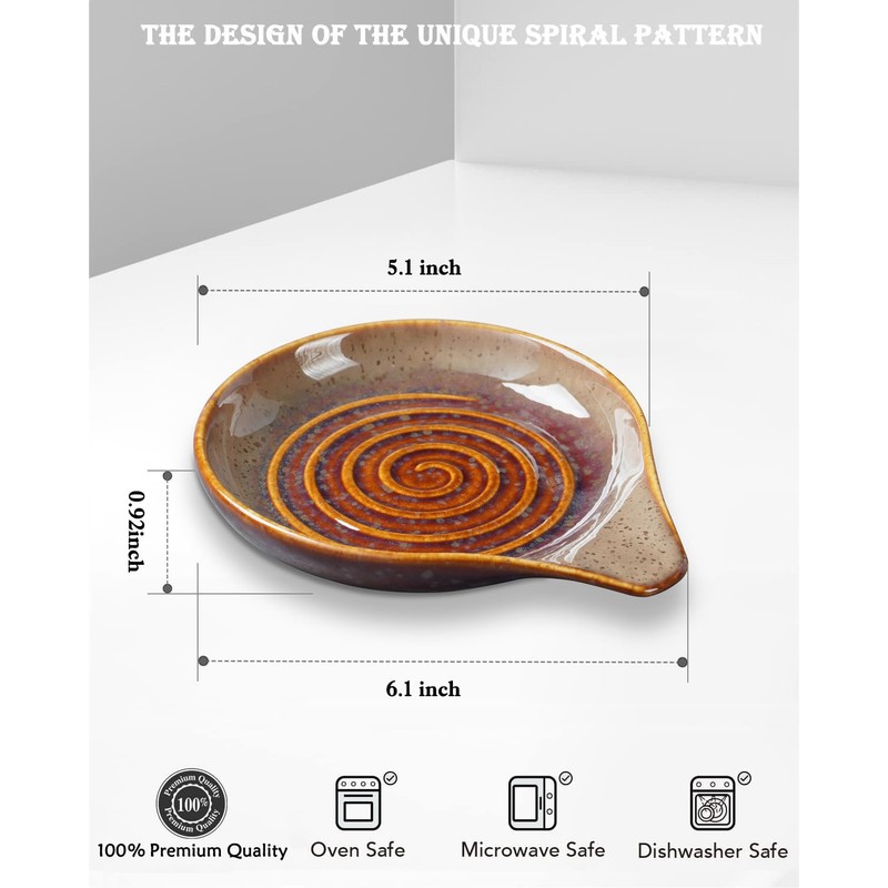 Spoon Rest for Stove Top, 6" Large Ceramic Spoon Holder