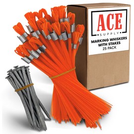 Orange Marking Whiskers With Stakes - 25 Pack - Durable Marking Whisker Set - Use Survey Whiskers As Ground Markers, Construction Markers, Or Trail Markers
