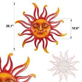 VESTCDF Metal Sun Wall Art Decor 26 inch Outdoor Metal Wall Sculptures for Graden 3D Sun Face Outdoor Art Decor for Living Room Garden Yard Patio(Red)