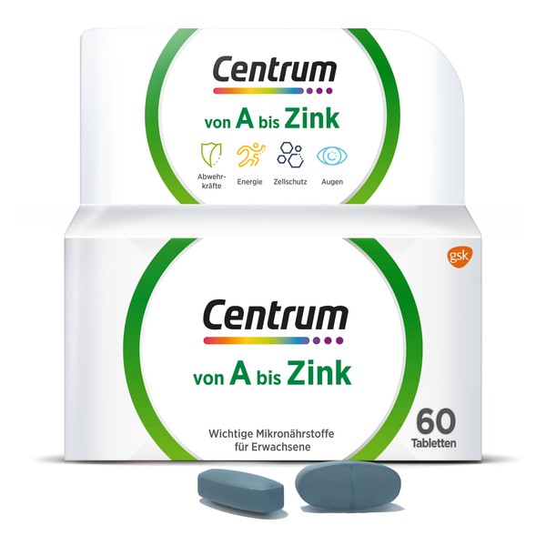 Centrum Von A bis Zink (From A to Zinc) - High-Quality Dietary Supplement for Daily Complete Supply of Micronutrients, Vitamins, Minerals, Trace Elements – 1 x 60 Tablets