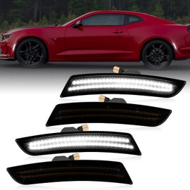 Gempro LED Side Marker Lights Front Rear Bumper Fender Marker Lamps for 2016-2023 Chevy Camaro White Reflectors Smoked Len, 4PCS