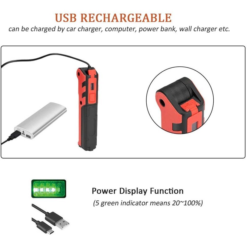BESTSUN 270 Rotation Foldable LED Flashlight, Water-Resistant, USB Rechargeable, Magnetic