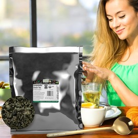 Gunpowder Green Tea Loose Leaf, 1 lb - Smokey Flavor & Full-Bodied Taste with Westlake Art Golden SS Spoon, Maintains Freshness, Kosher & Fair Trade, Golden, Bulk Packaging~ [Pack of 2]