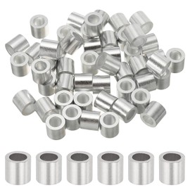 uxcell 1/4"(6mm) Aluminum Crimping Loop Sleeve, Wire Rope Stop Sleeve Round Crimp Ferrules for Wire Rope and Cable Ferrule, Silver 50Pcs