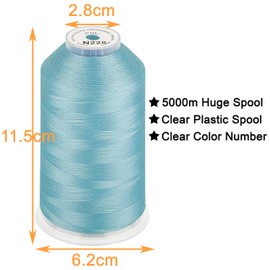 New brothread - Single Huge Spool 5000M Each Polyester Embroidery Machine Thread 40WT for Commercial and Domestic Machines - Baby Blue(Janome Color)