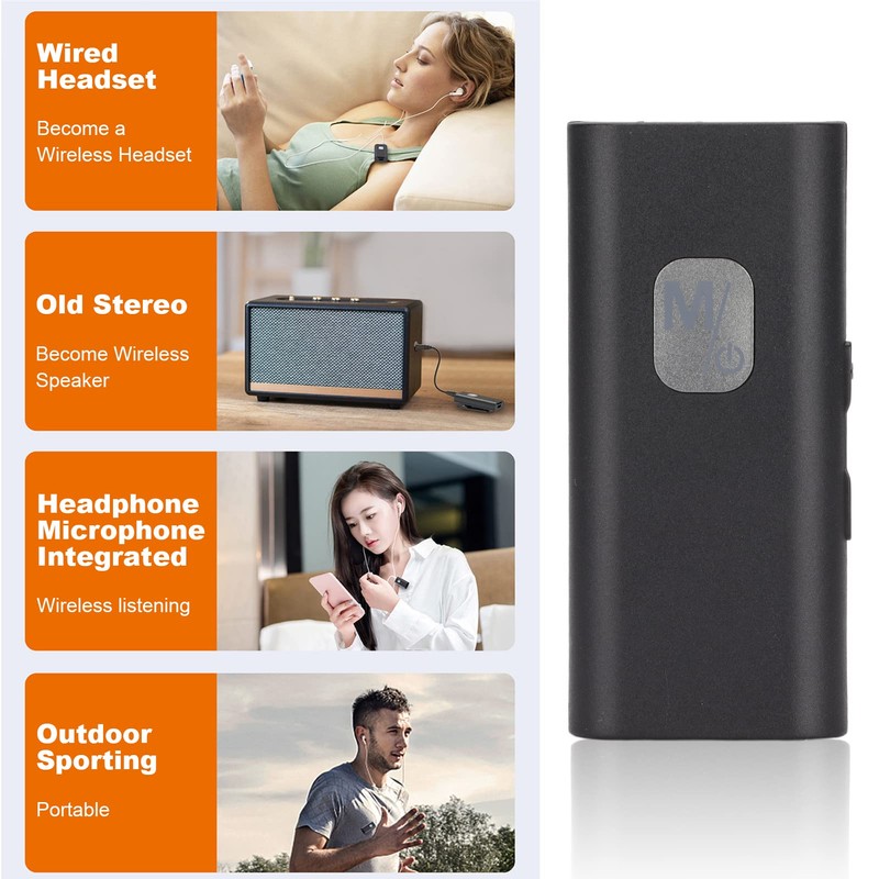 Bluetooth Aux Adapter, Clip On Wireless Bluetooth 5.0 Receiver, 3.5mm