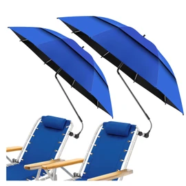 2 Pack 48.6" Double Canopy Beach Umbrella with Clamp, UPF50+ Beach Chair Umbrella with clip, 360°Adjustable Portable Outdoor Wheelchair, Patio, Golf Carts,Camping(Not Include Chair)