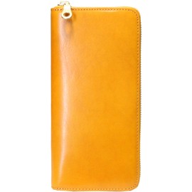 FashionBerry Italian Leather Long Wallet, Luxury Round Zipper, Large Capacity, Genuine Leather, Vegetable Tanned Leather, Italy Tag Included, yellow