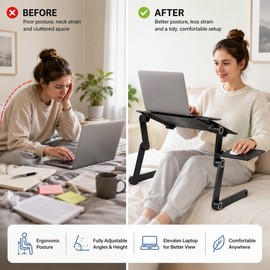 Adjustable Folding Laptop Desk for Bed and Sofa – Portable Aluminum Stand with Ventilated Work Surface