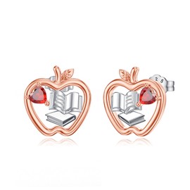 Lypic Teacher Earrings 925 Sterling Silver Apple Book Stud Earrings Thank You Teacher Appreciation Week Jewelry for Women Teacher